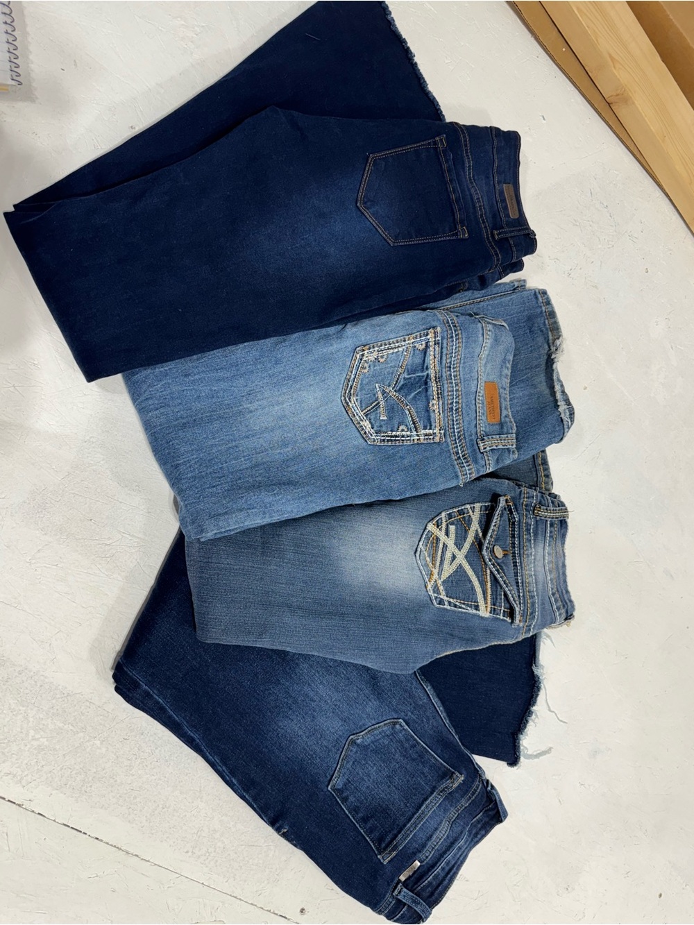Bundle of 4 Women's Flare & Wide Leg Jeans - Dark Blue, Medium Blue, Light Blue
